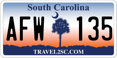 SC license plate AFW135