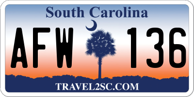 SC license plate AFW136