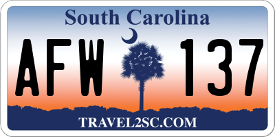 SC license plate AFW137