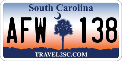 SC license plate AFW138