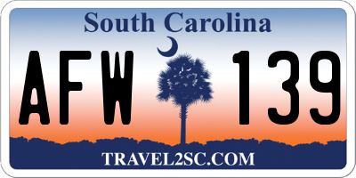 SC license plate AFW139