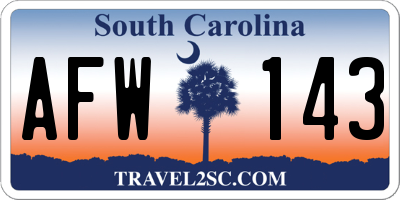 SC license plate AFW143