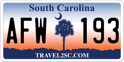 SC license plate AFW193
