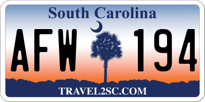 SC license plate AFW194