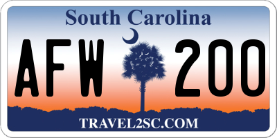 SC license plate AFW200