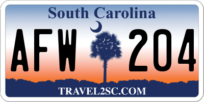 SC license plate AFW204