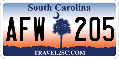SC license plate AFW205