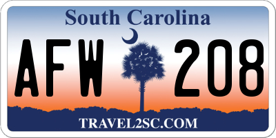 SC license plate AFW208
