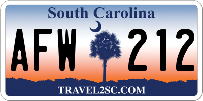 SC license plate AFW212