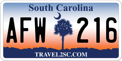 SC license plate AFW216