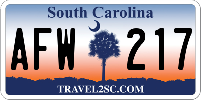 SC license plate AFW217