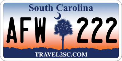 SC license plate AFW222
