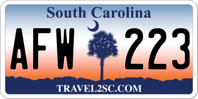 SC license plate AFW223