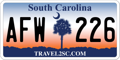 SC license plate AFW226