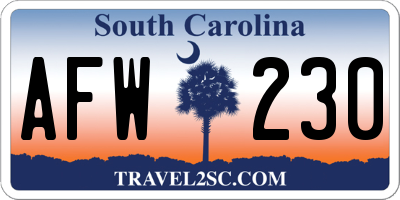 SC license plate AFW230