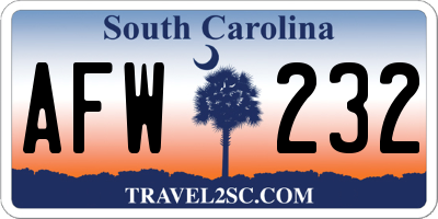 SC license plate AFW232