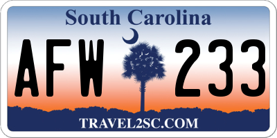 SC license plate AFW233