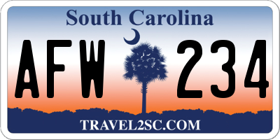 SC license plate AFW234
