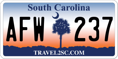 SC license plate AFW237