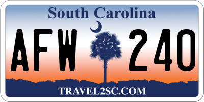 SC license plate AFW240