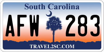SC license plate AFW283