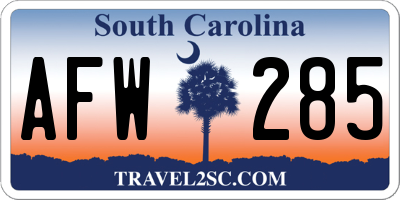 SC license plate AFW285