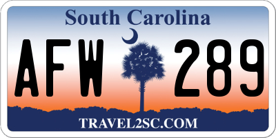 SC license plate AFW289