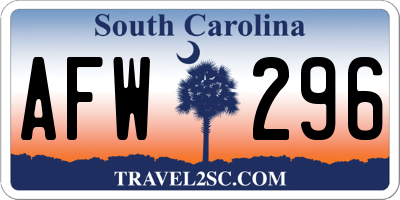 SC license plate AFW296