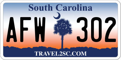 SC license plate AFW302
