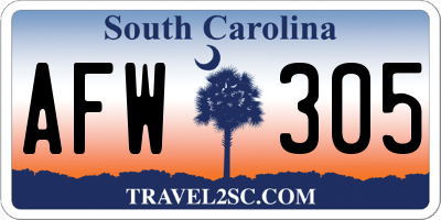 SC license plate AFW305