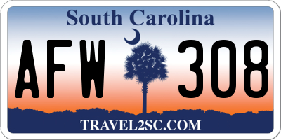 SC license plate AFW308