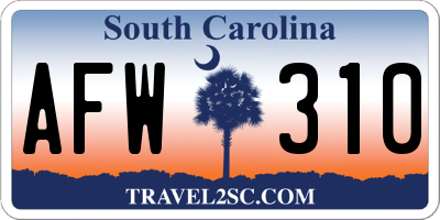 SC license plate AFW310