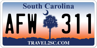 SC license plate AFW311