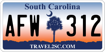 SC license plate AFW312