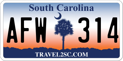 SC license plate AFW314