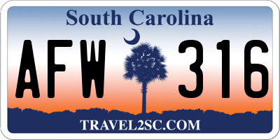 SC license plate AFW316