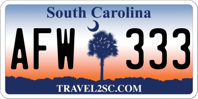 SC license plate AFW333