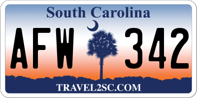 SC license plate AFW342