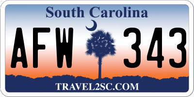 SC license plate AFW343