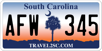 SC license plate AFW345
