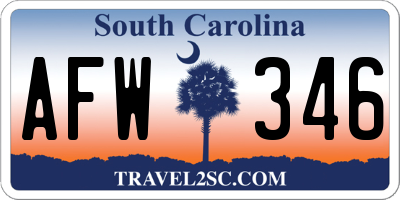 SC license plate AFW346