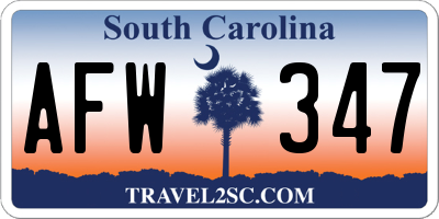 SC license plate AFW347