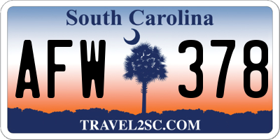 SC license plate AFW378