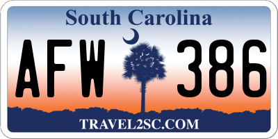 SC license plate AFW386
