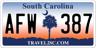 SC license plate AFW387