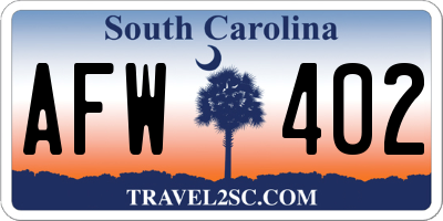 SC license plate AFW402