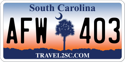 SC license plate AFW403