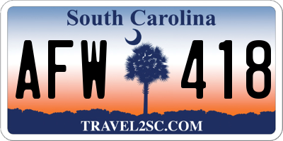 SC license plate AFW418
