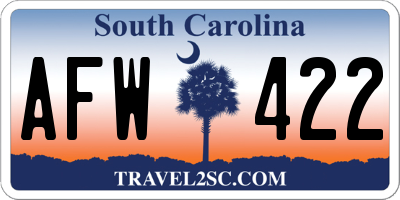 SC license plate AFW422