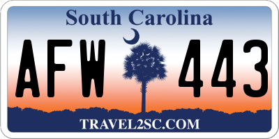 SC license plate AFW443
